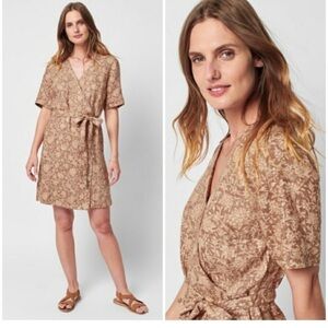 Faherty Ashley 100% Linen Wrap Dress Bronze Riviera Floral Sz S